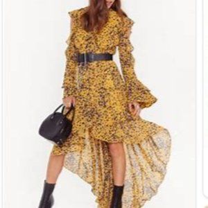 Nasty Gal Yellow Floral Ruffle High-Low Maxi Dress